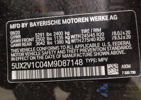 2021 BMW X4 xDrive30I z USA, uszkodzony, nr VIN 5UX2V1C04M9D87148